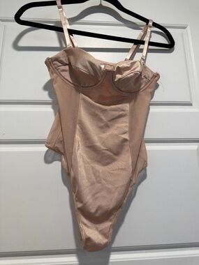Fashion Nova Satin Balconette Bodysuit in Nude Blush